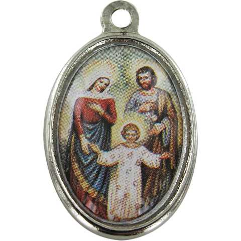 Medaglia Sacra Famiglia in metallo nichelato e resina - 1,5 cm