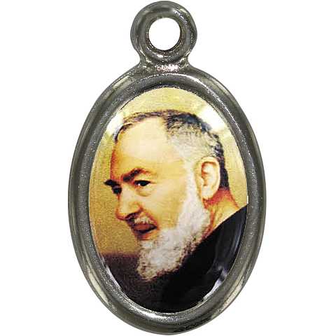 Medaglia Padre Pio in metallo nichelato e resina - 1,5 cm