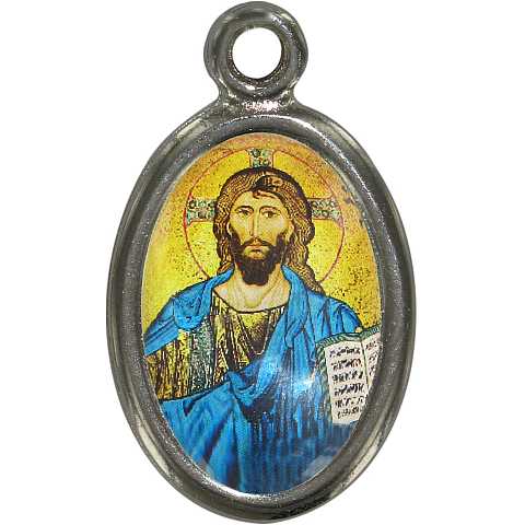 Medaglia Cristo con libro aperto in metallo nichelato e resina - 1,5 cm