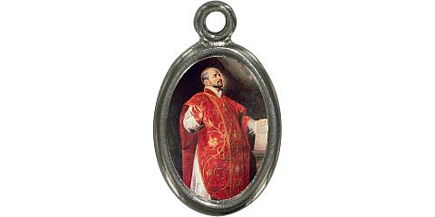 Medaglia Sant Ignazio Loyola in metallo nichelato e resina - 1,5 cm