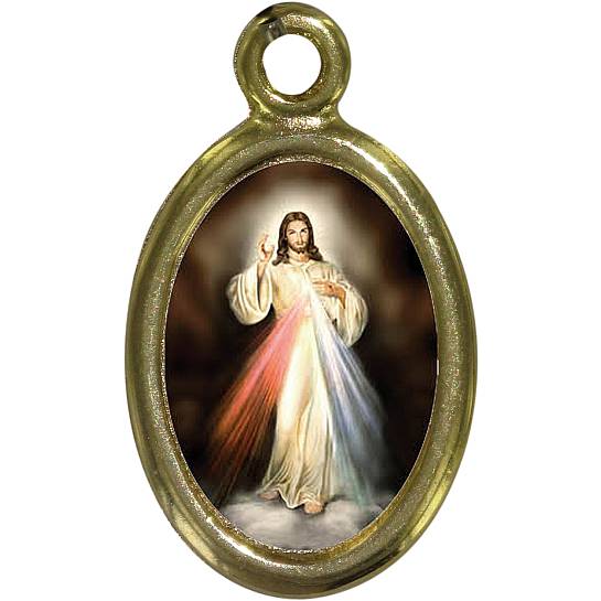 Medaglia Gesù Misericordioso in metallo dorato e resina - 2,5 cm