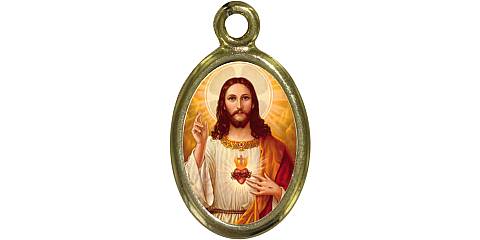 Medaglia Sacro Cuore di Gesù in metallo dorato e resina - 2,5 cm