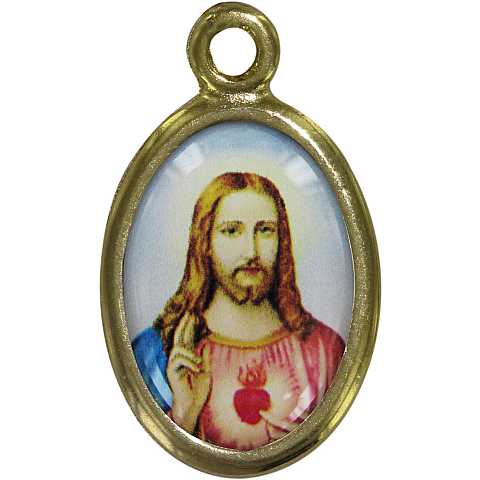 Medaglia Sacro Cuore di Gesù in metallo dorato e resina - 2,5 cm