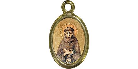 Medaglia San Francesco in metallo dorato e resina - 2,5 cm