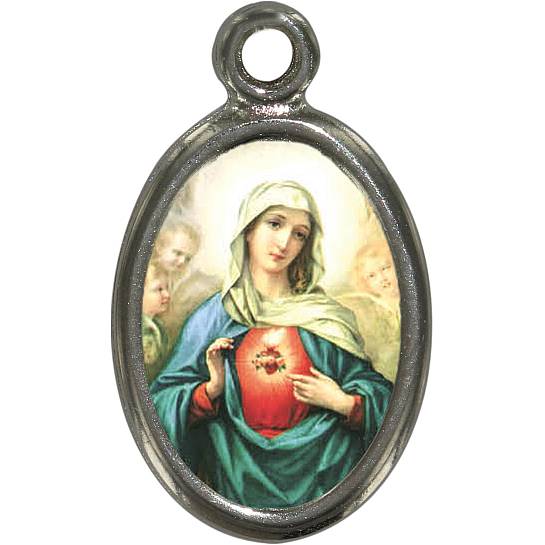 Medaglia Sacro Cuore Maria in metallo nichelato e resina - 2,5 cm
