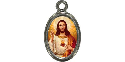 Medaglia Sacro Cuore di Gesù in metallo nichelato e resina - 2,5 cm