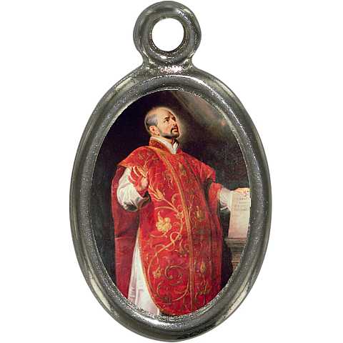 Medaglia Sant Ignazio Loyola in metallo nichelato e resina - 2,5 cm