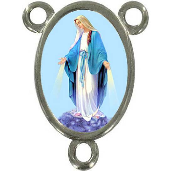 Crociera in metallo nichelato con immagine resinata Madonna Miracolosa cm 2,5