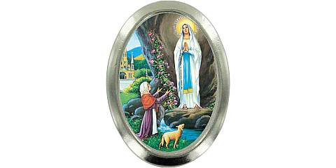Calamita Madonna di Lourdes in metallo nichelato ovale