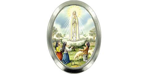 Calamita Madonna di Fatima in metallo nichelato ovale