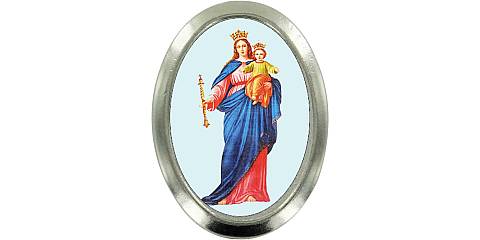 Calamita Maria Ausiliatrice in metallo nichelato ovale