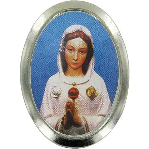 Calamita Madonna Rosa Mistica in metallo nichelato ovale