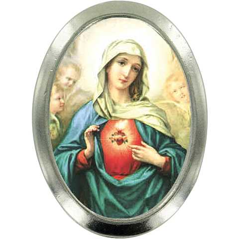 Calamita Sacro Cuore di Maria in metallo nichelato ovale