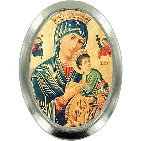 Calamita Madonna del Perpetuo Soccorso in metallo nichelato ovale