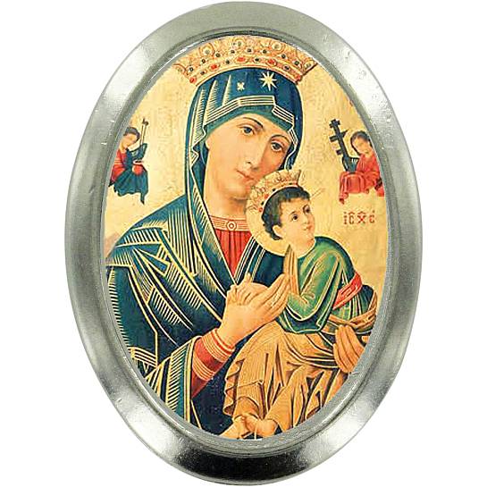 Calamita Madonna del Perpetuo Soccorso in metallo nichelato ovale