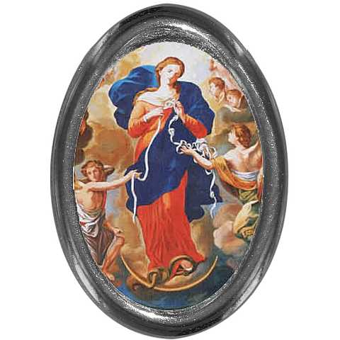 Calamita Madonna che scioglie i nodi ovale in metallo nichelato 