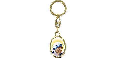 Portachiavi Santa Madre Teresa di Calcutta in metallo dorato 