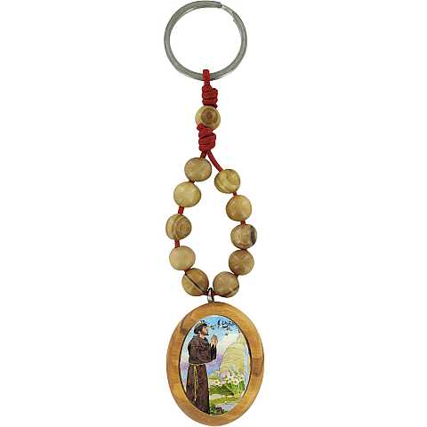 Portachiavi San Francesco con decina e medaglia in ulivo 