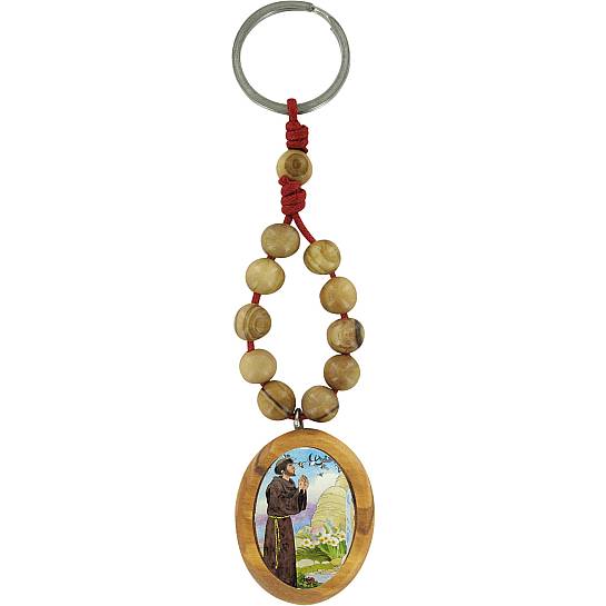 Portachiavi San Francesco con decina e medaglia in ulivo 