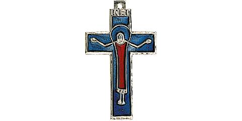 Croce Cristo risorto in metallo nichelato e smalto - 4,5 x 2,5 cm