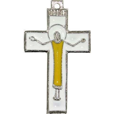 Croce con Cristo risorto in metallo nichelato e smalto - 4,5 cm