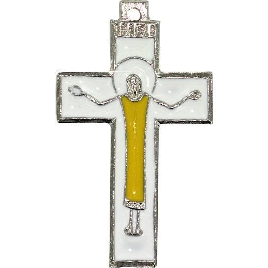 Croce con Cristo risorto in metallo nichelato e smalto - 4,5 cm