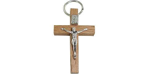 Croce in legno color grezzo con Cristo - 3,5 cm