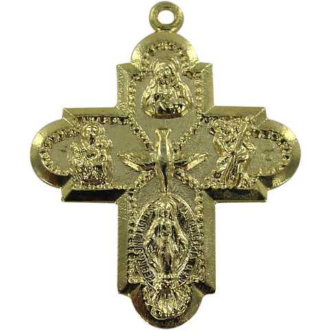 Croce con quattro Santi in metallo dorato - 3 cm