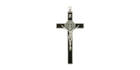 Crocifisso San Benedetto in legno con Cristo in metallo argentato - 20 cm