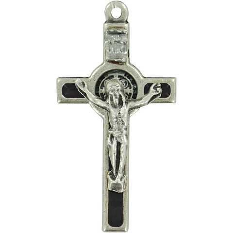Croce San Benedetto in metallo nichelato con smalto nero - 3,5 cm