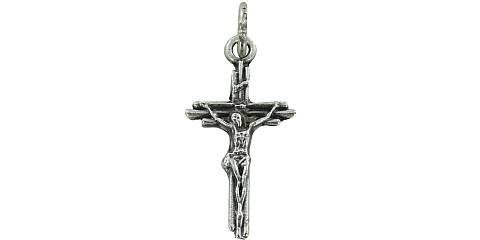 Croce tre tronchi con Cristo riportato in metallo ossidato - 2,5 cm