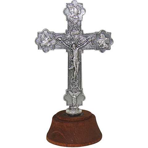 Croce da tavolo in metallo argentato con base in legno - 5 cm