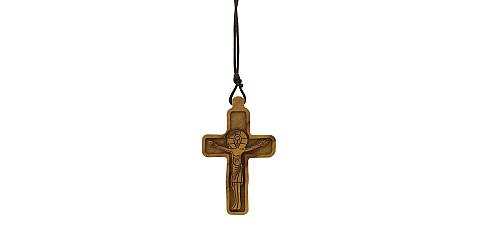 Croce con Cristo in legno di ulivo con cordone - 6 cm