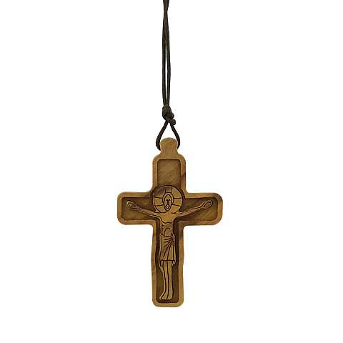Croce con Cristo in legno di ulivo con cordone - 6 cm