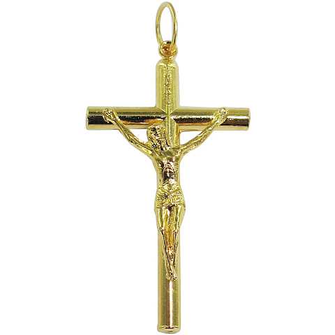 Croce tondino con Cristo riportato in metallo dorato - 3,5 cm