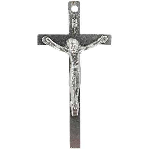 Croce barretta con Cristo stampato in metallo ossidato - 4 cm