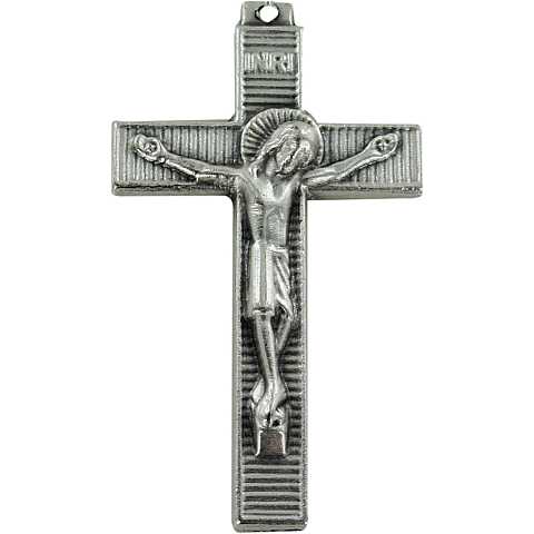 Croce con Cristo stampato in metallo nichelato - 5 cm