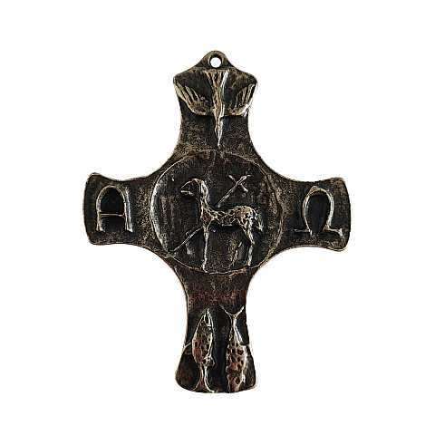 Croce Agnus Dei in metallo bronzato - 9 cm