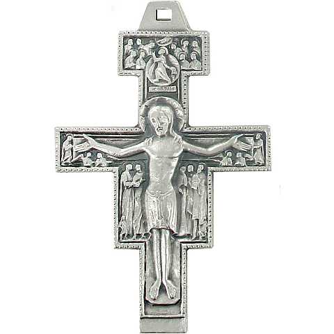 Croce San Damiano in metallo argentato - 6 cm