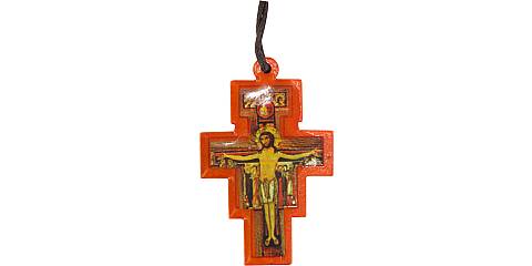 Croce di San Damiano in legno con cordone - 4 cm