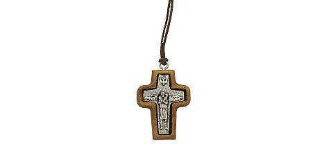 Croce Papa Francesco in metallo su legno ulivo cm 2 con laccio