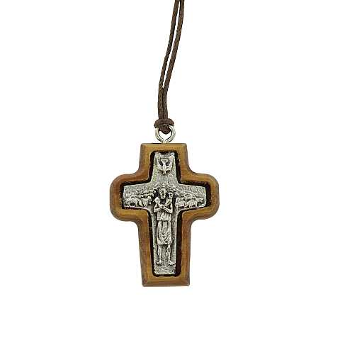 Croce Papa Francesco in metallo su legno ulivo cm 2 con laccio