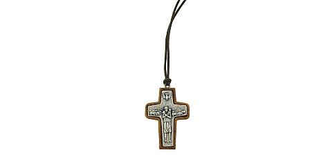 Croce Papa Francesco  in metallo su legno ulivo cm 5 con laccio