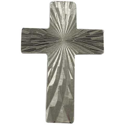 Crocetta distintivo in metallo argentato zigrinato con spilla - 2 cm