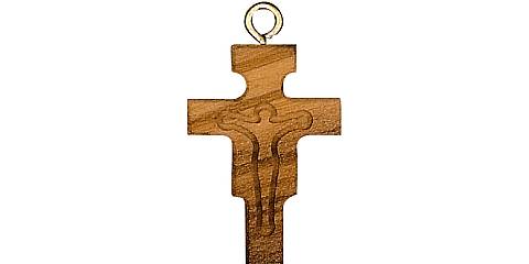 Croce con corpo di Cristo inciso in legno d'ulivo con cordoncino - 3,5 cm
