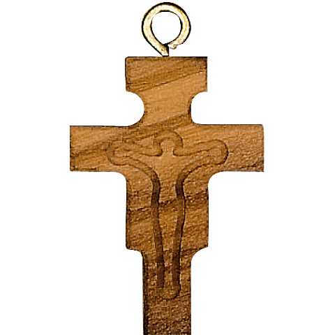 Croce con corpo di Cristo inciso in legno d'ulivo con cordoncino - 3,5 cm