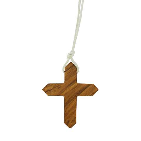 Bomboniera Comunione: Croce in ulivo con cordoncino bianco - 6 cm
