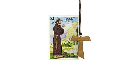 Tau in legno di ulivo con preghiera (croce di San Francesco d'Assisi) - 4 cm