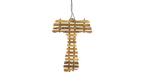 Croce Tau da Parete con Preghiera Padre Nostro in Russo, Legno d'Ulivo, 12,7 x 19 x 0,5 cm