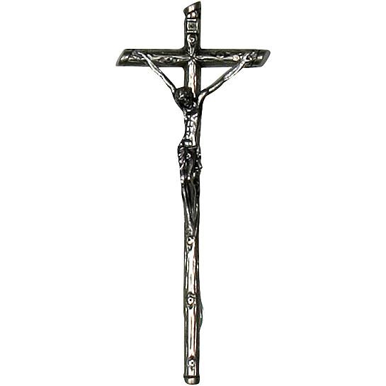 STOCK: Croce in metallo argentato con Cristo riportato - 11 cm